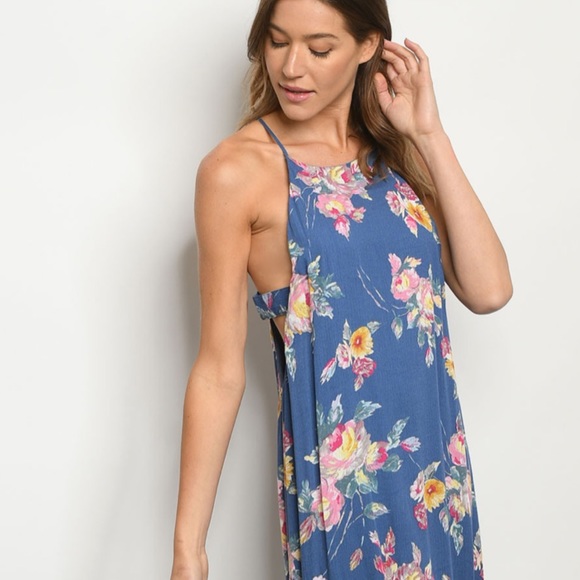 ❤️❤️❤️Blue Pink FLORAL DRESS - Picture 4 of 6